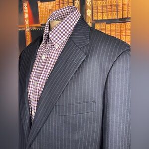 Brooks brothers 346 stretch black pinstriped suit set men’s sz 43R wool blend